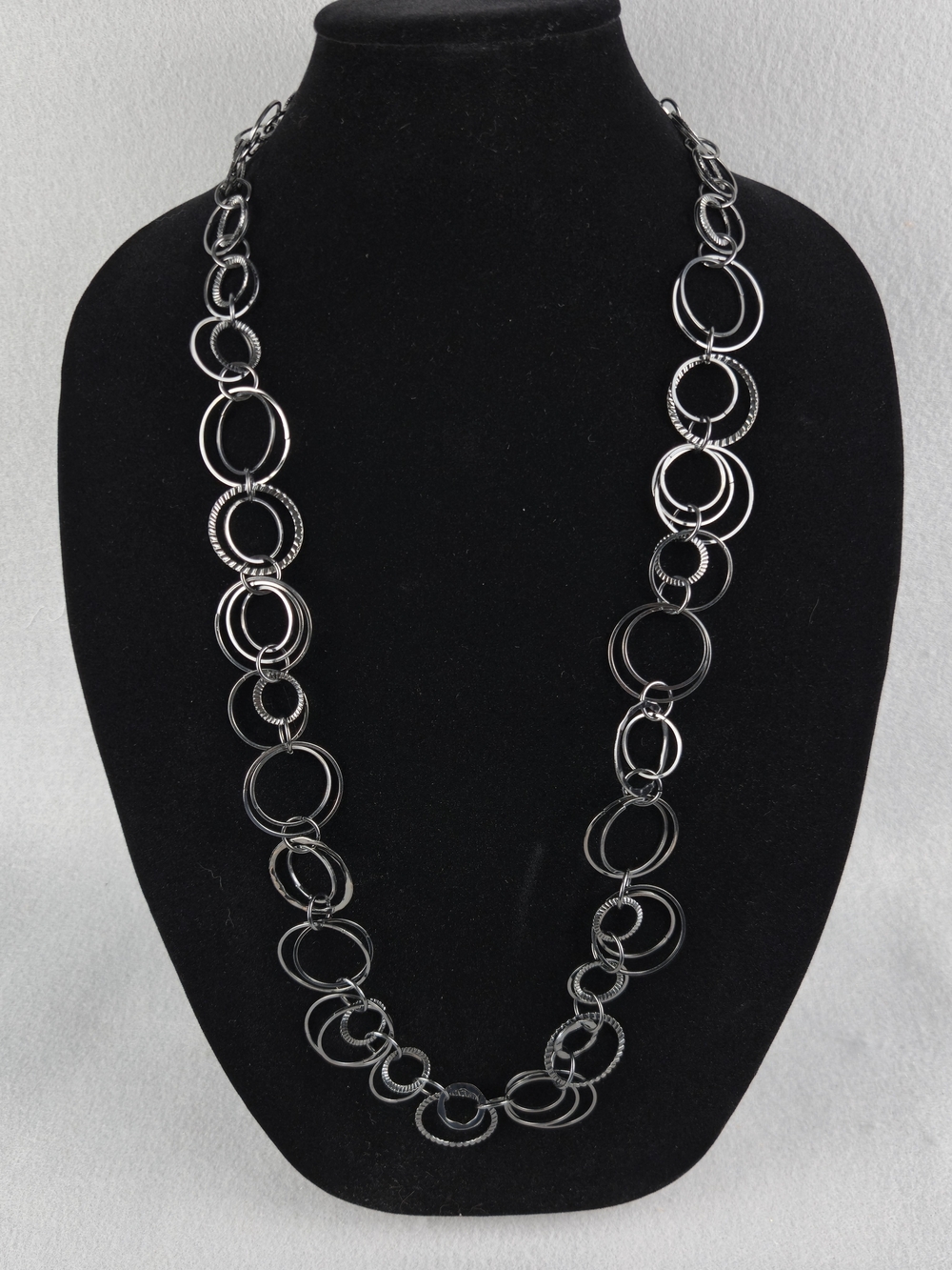 Daisy Fuentes Gunmetal Multi Circle Link Statement Necklace 34"